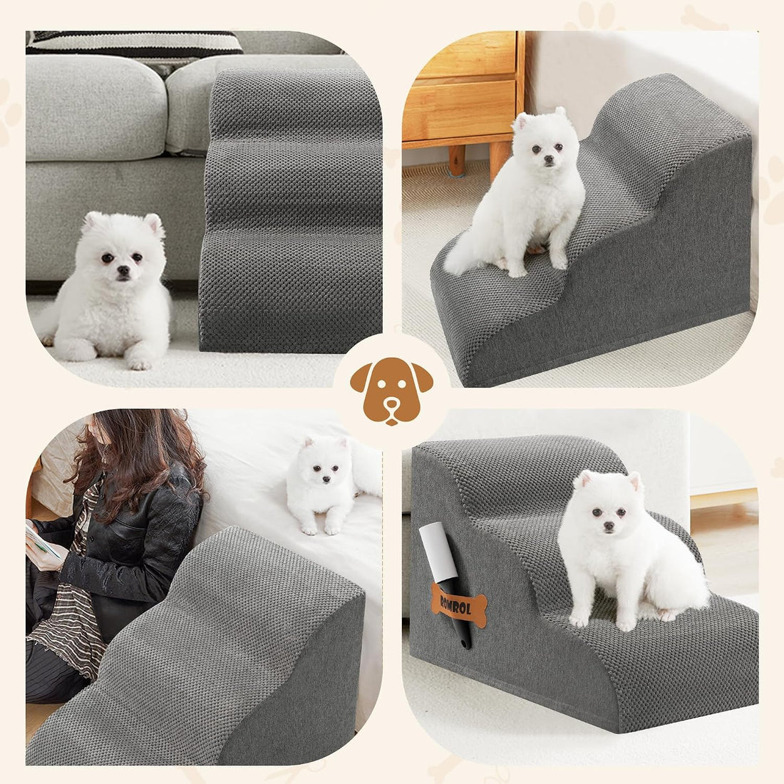 Romrol Dog Stairs Ramp for High Bed