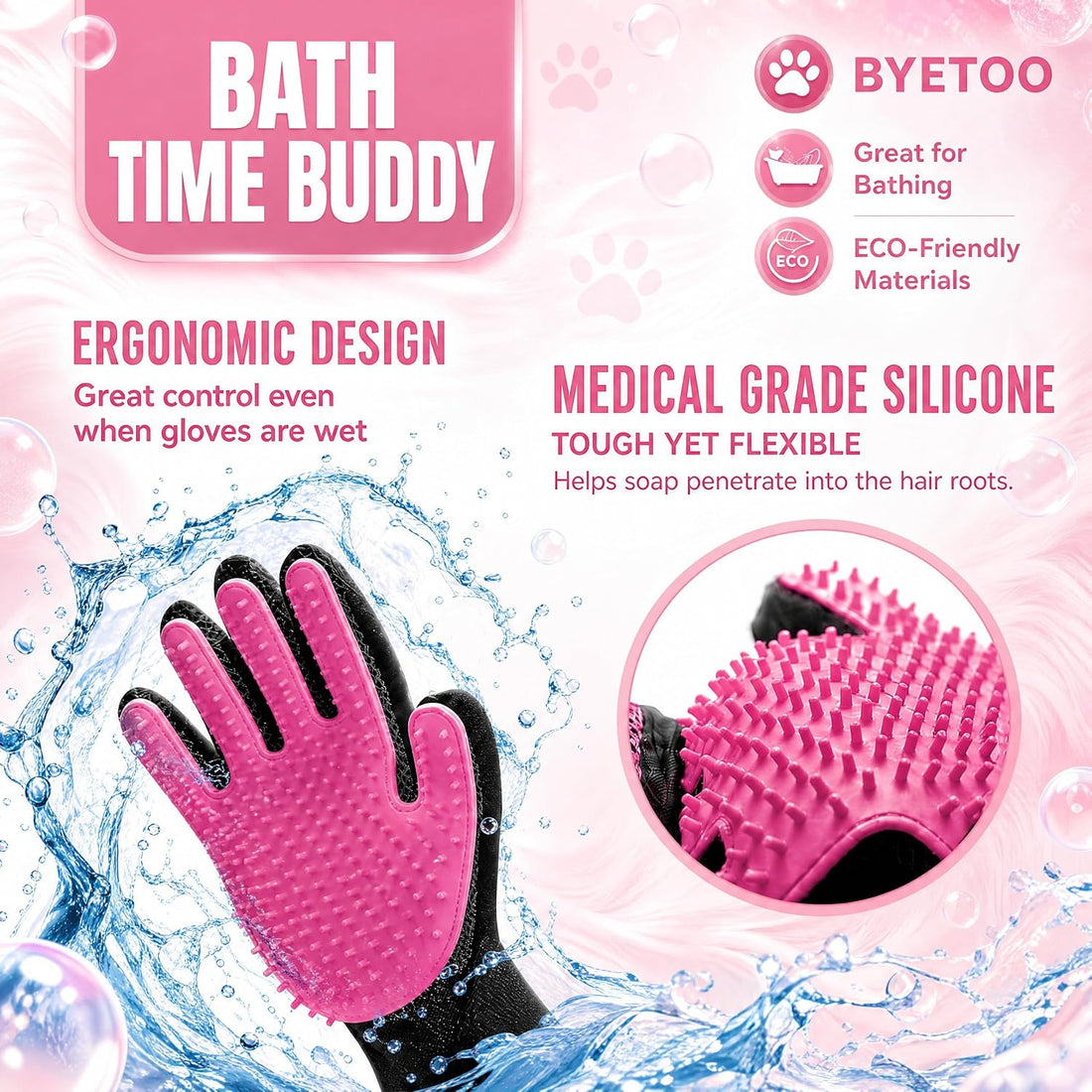 BYETOO Pet Dog Cat Grooming Glove with 261Tips,Gentle Deshedding