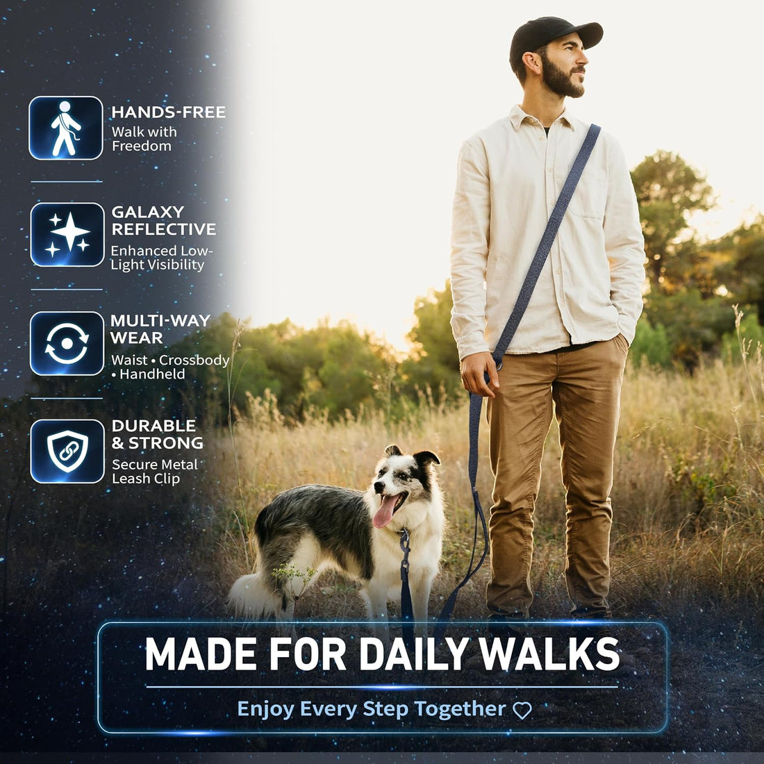 Hands Free Dog Leash,Galaxy Reflective Crossbody Leash