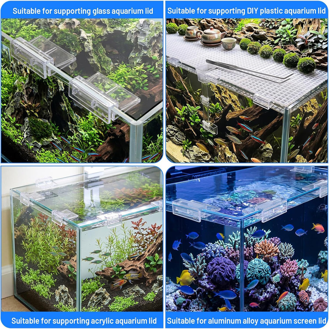 LLOUSSAK 8 Pcs Aquarium Lid Clips, Clear Acrylic Fish Tank Lid Holder