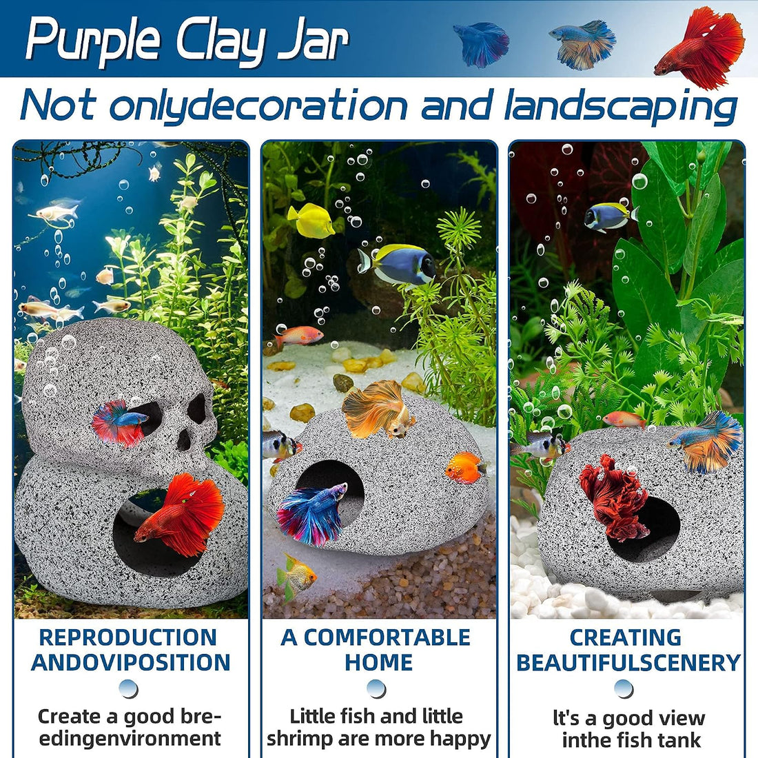 Ameliade Betta Fish Tank Rock Cave Decor Aquarium Accessories, Medium