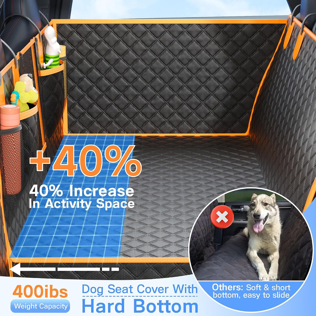 Twesync Dog Seat Cover for Back Seat, Hard Bottom Back Seat Extender