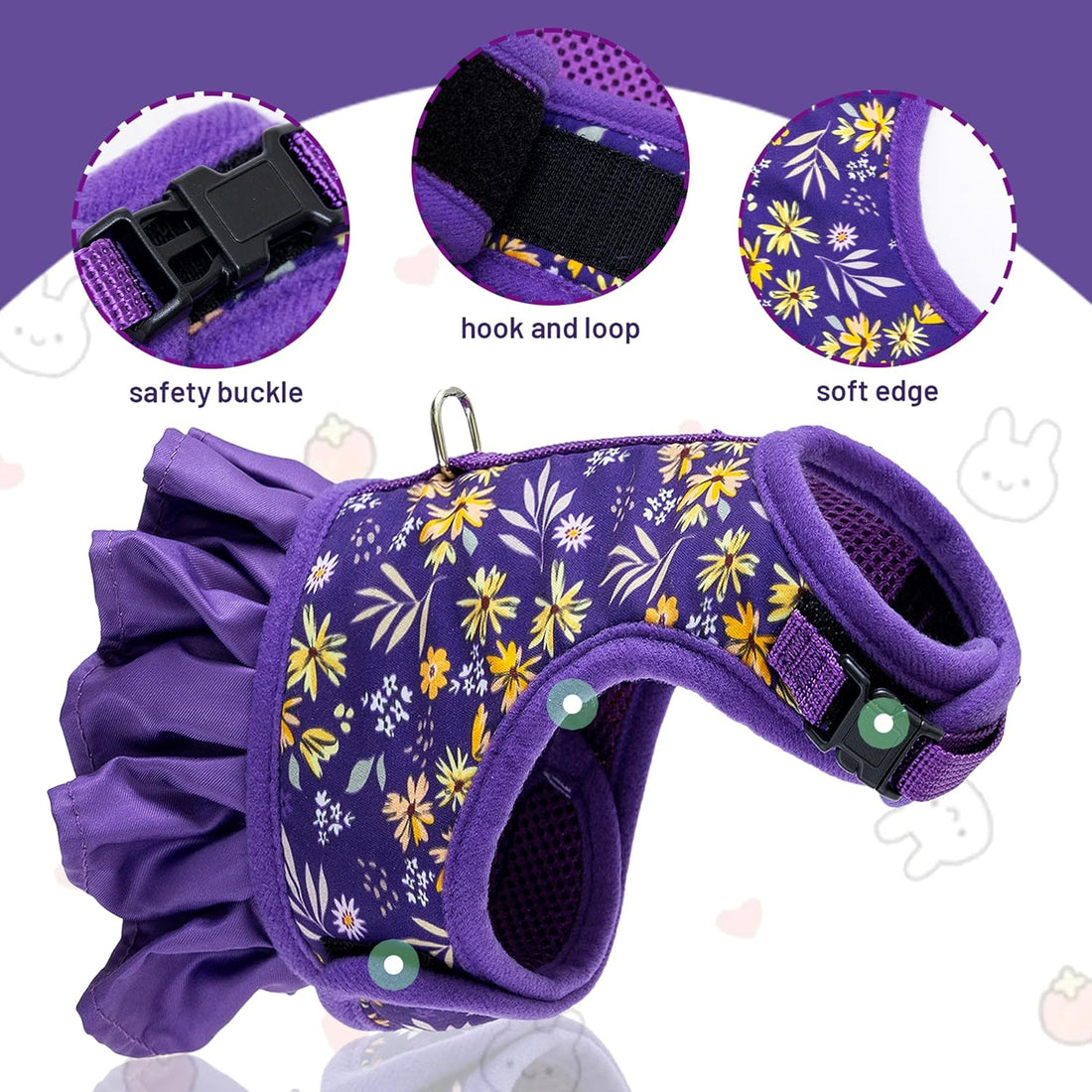 Bunny Harness and Leash Set, Escape Proof Floral Mesh Rabbit Vest