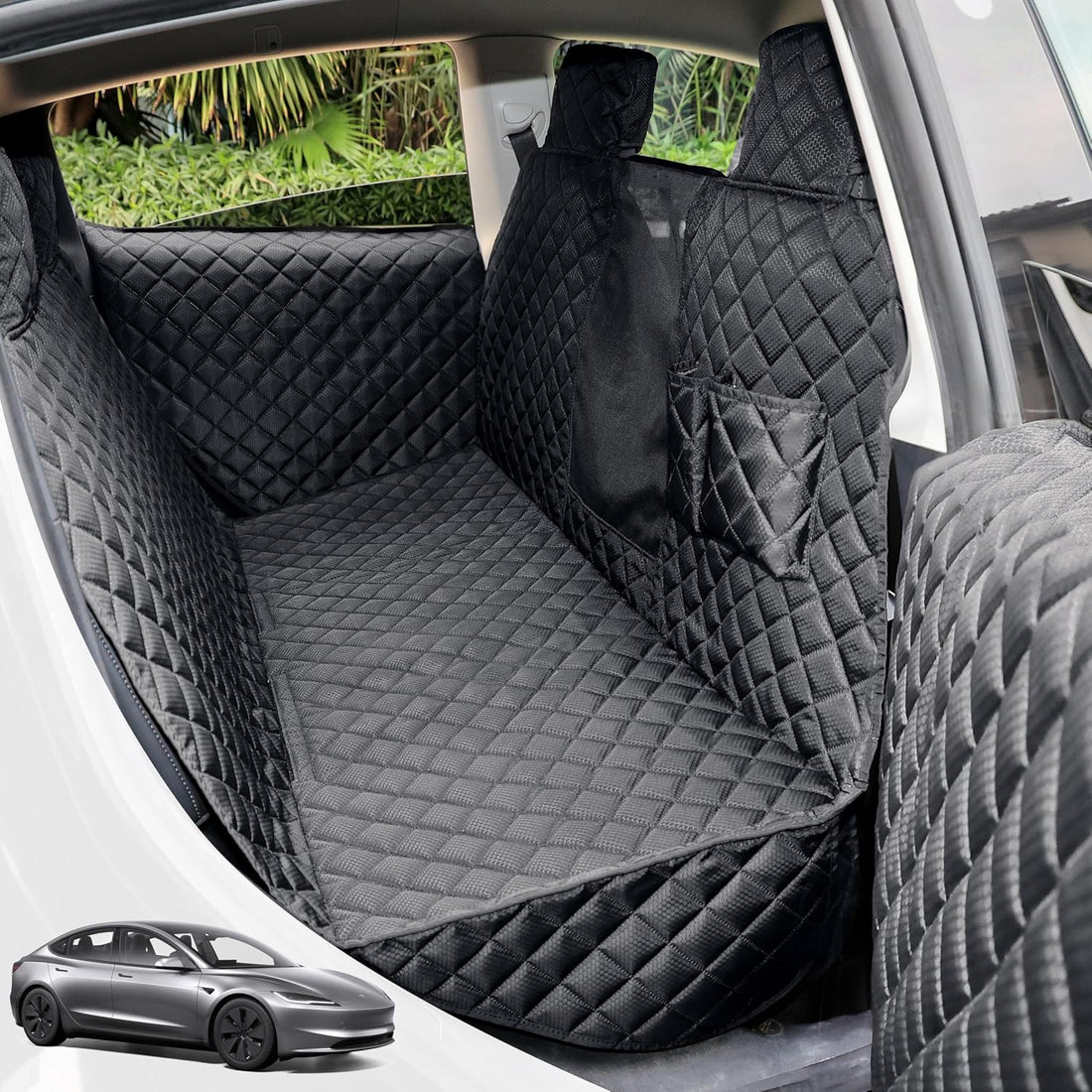 PETICON Dog Seat Cover for Tesla Model 3 & Y Back Seat + 2 Door