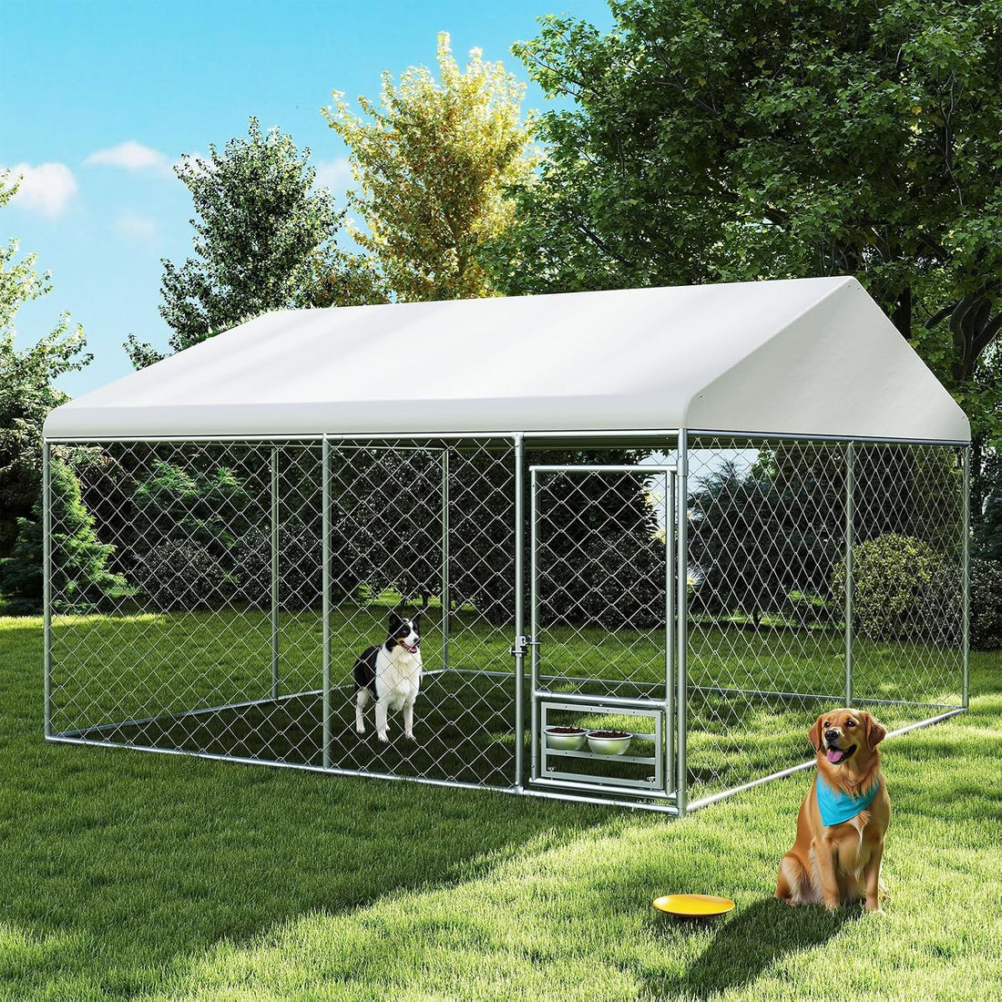 Rovibek 10x10 Ft Dog Kennel Outside, Outdoor Dog Kennel with Roof