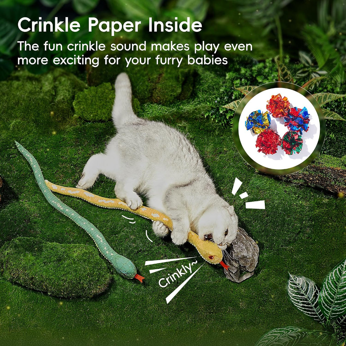 Potaroma Cat Toys Realistic Snake Catnip Crinkly Sound Toy 2 Pcs