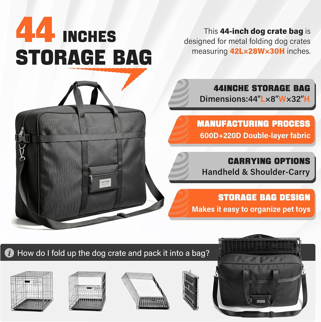 600D Oxford Dog Crate Travel Bag for 36in Medium Foldable Dog Crate