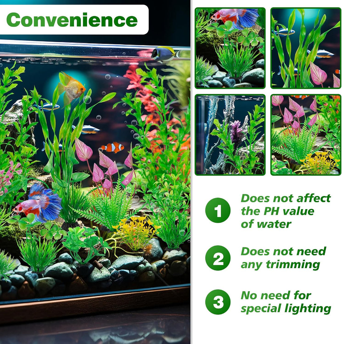 Ameliade 14 PCS Soft Plastic Aquarium Plants Green Fish Tank Decor Set