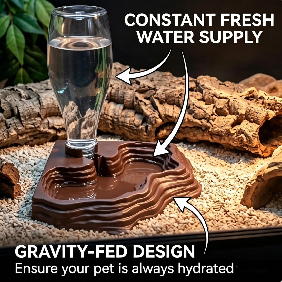 Reptile Water Dispenser, 13.5oz Terrarium Water Bow