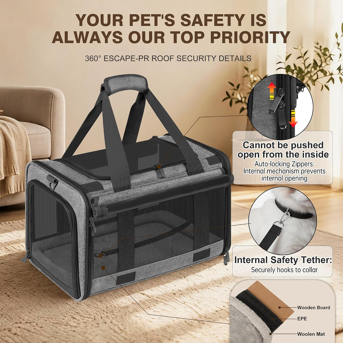 Soft Sided Cat Carrier for Anxious Pets with Privacy Roller Blinds
