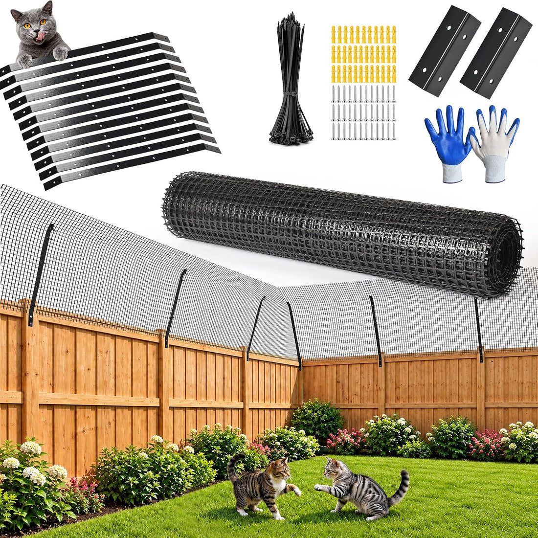 Cat Fence Outdoor Barrier 33FT, Anti Climb Fence Topper for Cats