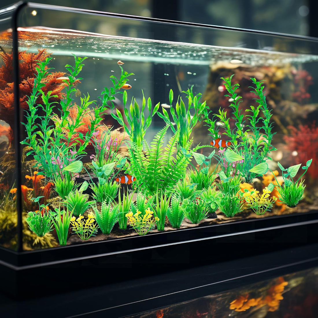 Ameliade Aquarium Artificial Plastic Plants Large Fish Tank Decor