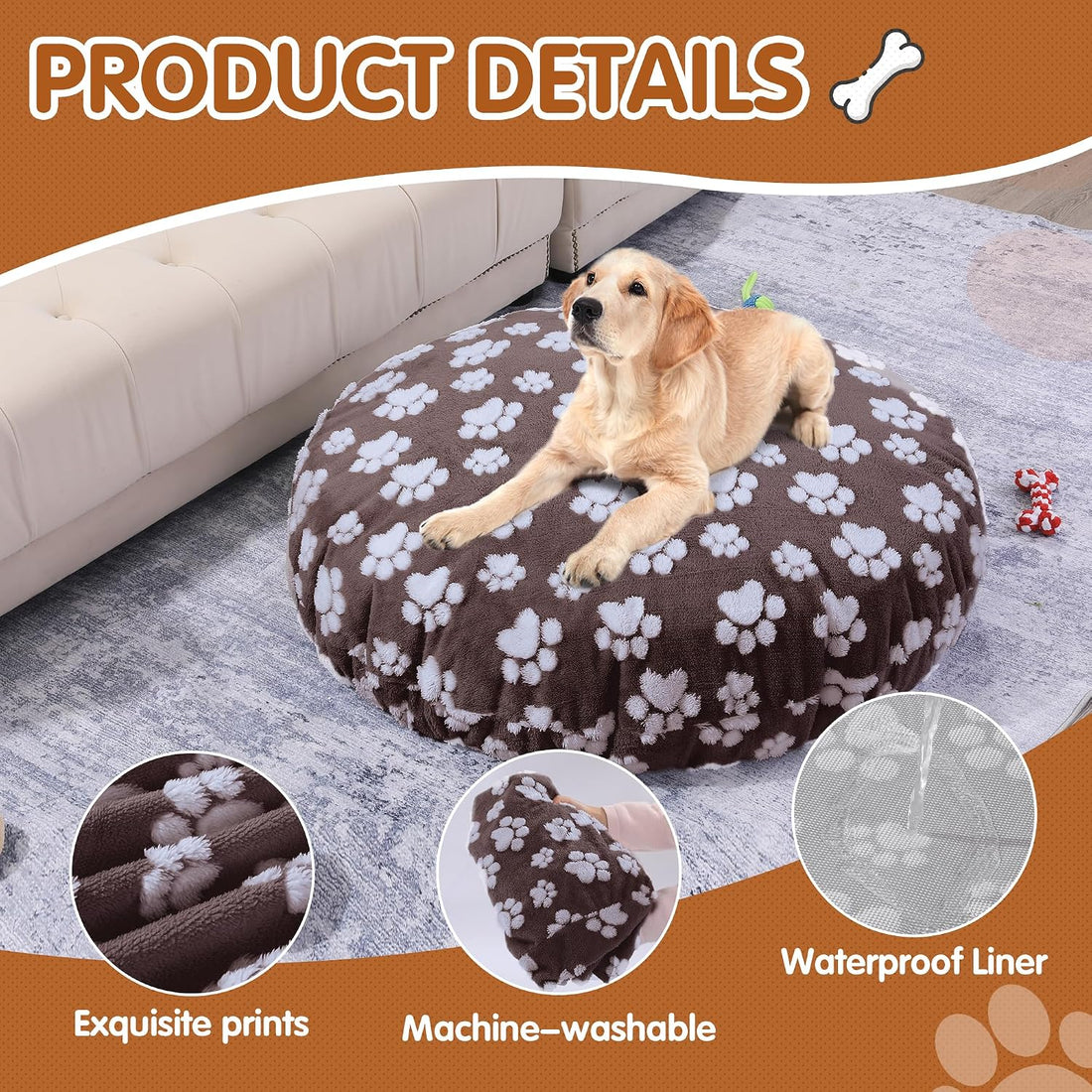 BALAPET Washable Dog Bed Covers Replacement Round Waterproof Bed