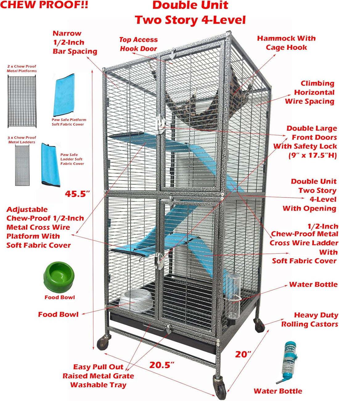 Deluxe Double Unit Two Full Story Small Animal Critter Home Rolling