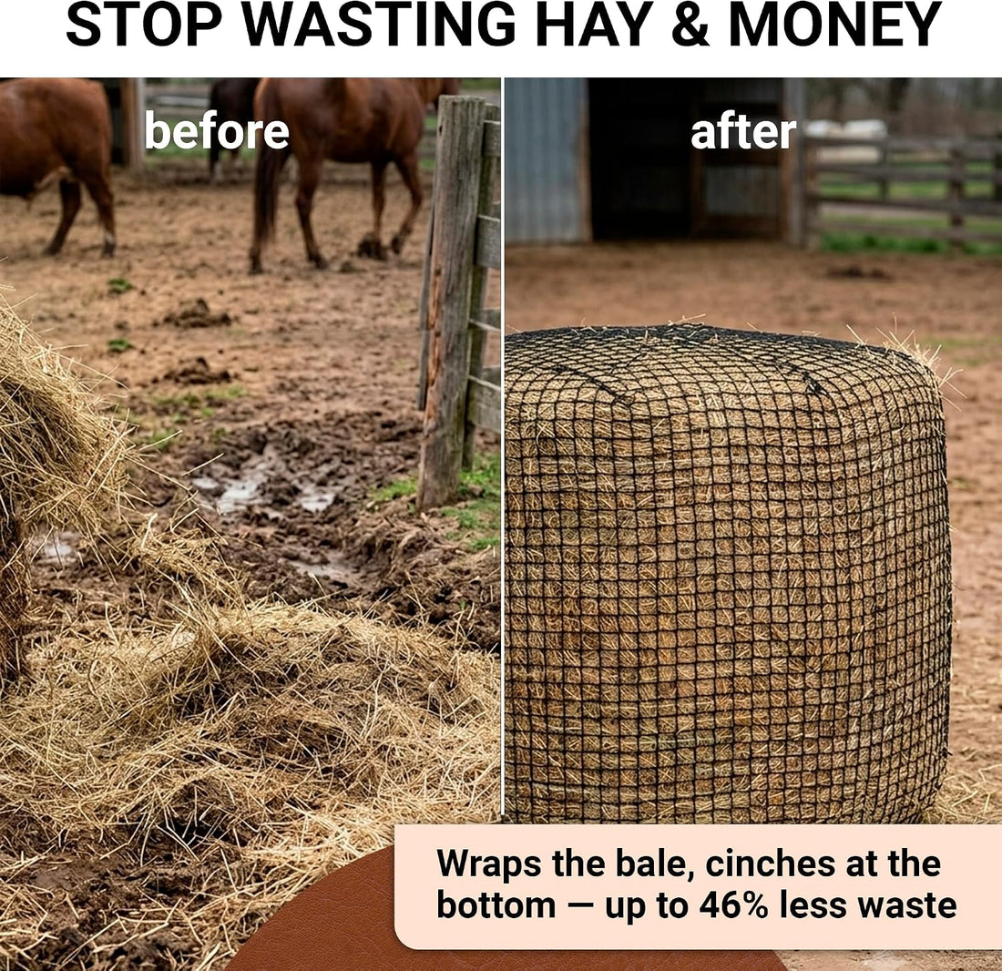 Round Bale Hay Net 5x5 ft, Slow Feeder for Horses, Goats & Cattle