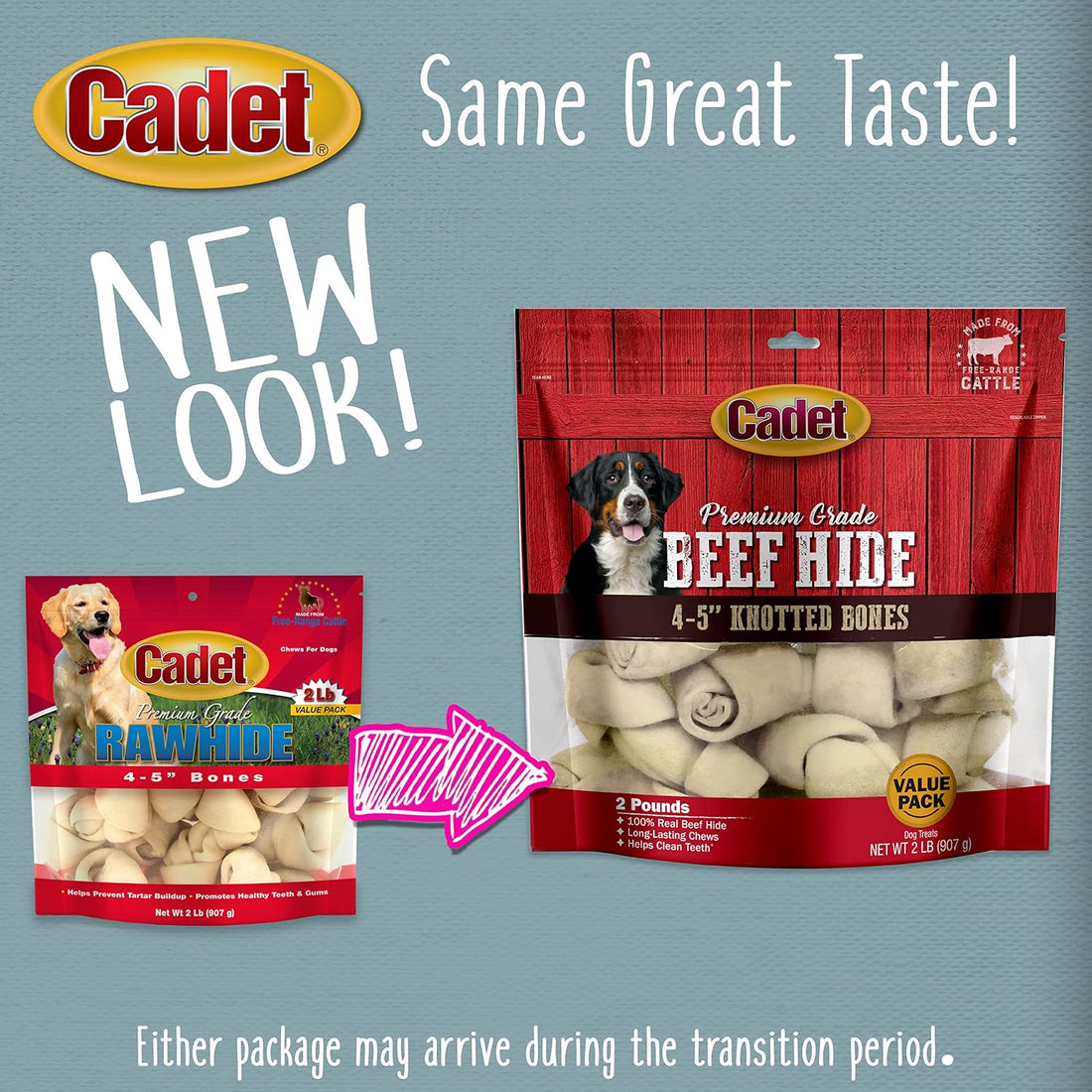 Cadet Premium Grade Beef Hide Knotted Bones Dog Chews, 2 lbs, 4-5"