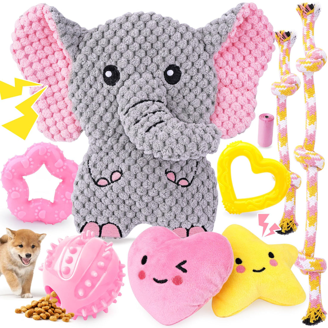 XIUGOAL Pink Puppy Toys - 9 Pack Puppy Chew Toys for Teething