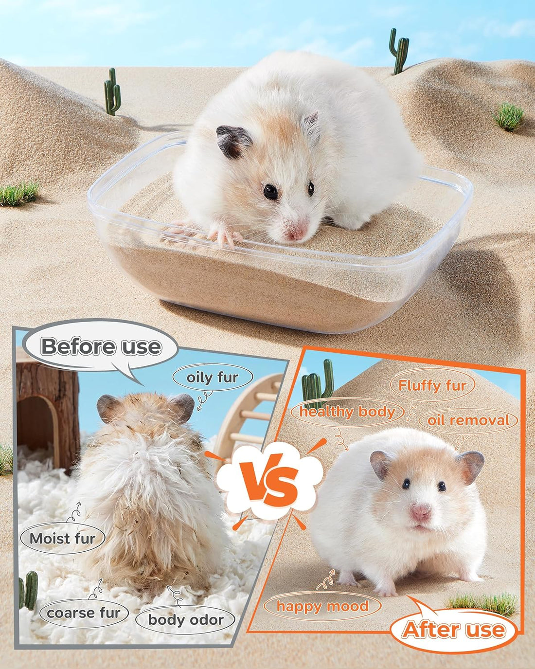 Hamster Bath Sand, 18oz Natural Desert Sand for Gerbil & Syrian Mice