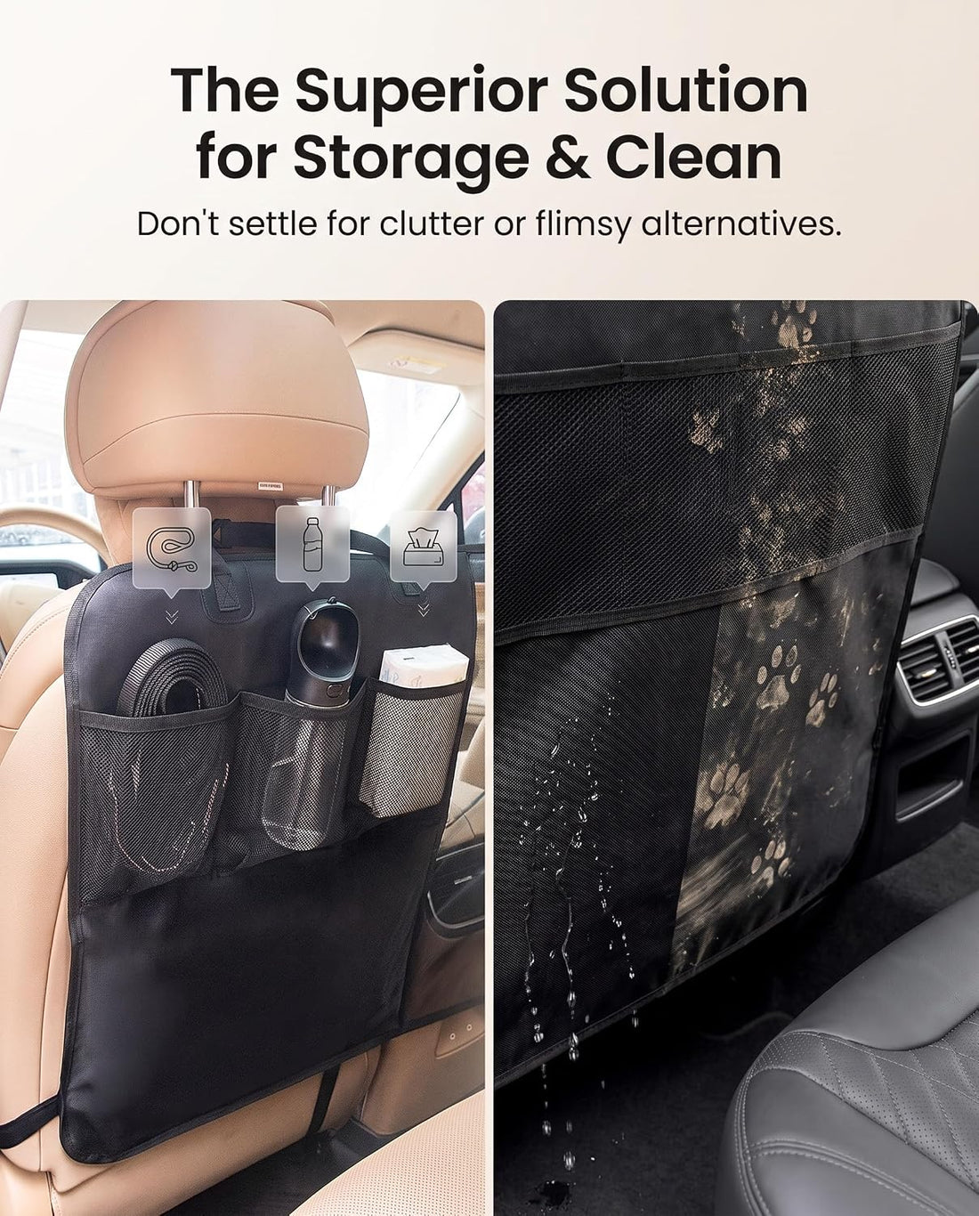 Dog Car Barrier, 600D Oxford Pet Divider Net with Storage Pockets