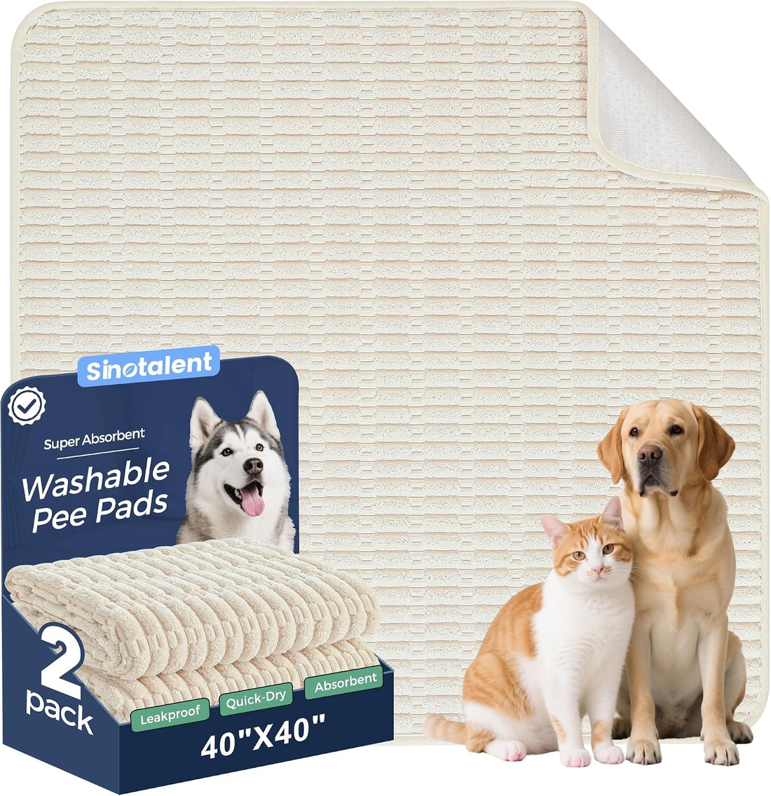 Washable Pee Pads for Dogs Puppy Pad, Cream White 40”x40” 2 Pack