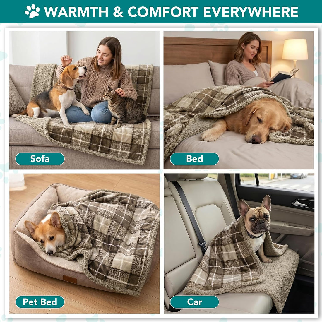 PetAmi Dog Blanket for Large Medium Pets Cats, 80x60 Twin XL
