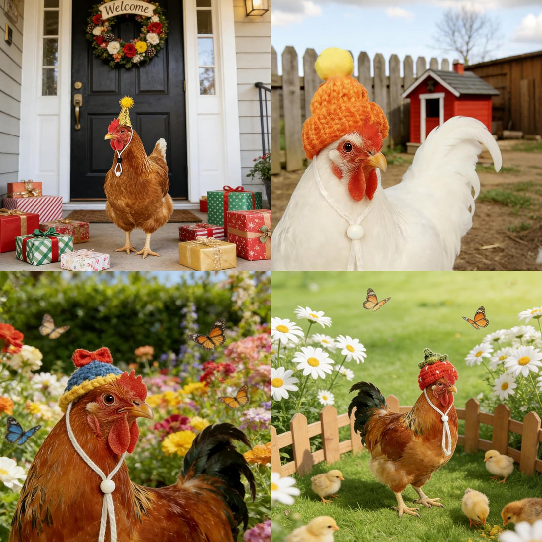 16Pcs Chicken Hats Adjustable Mini Hat
