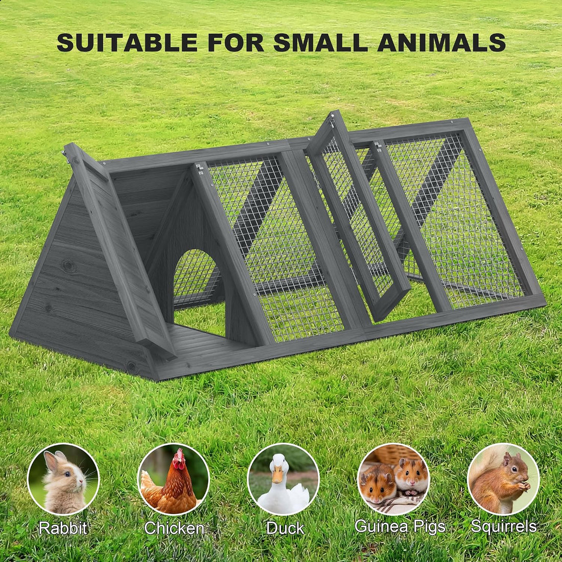 Small Chicken Coop, Wooden Rabbit Hutch Outdoor(Modern Grey)