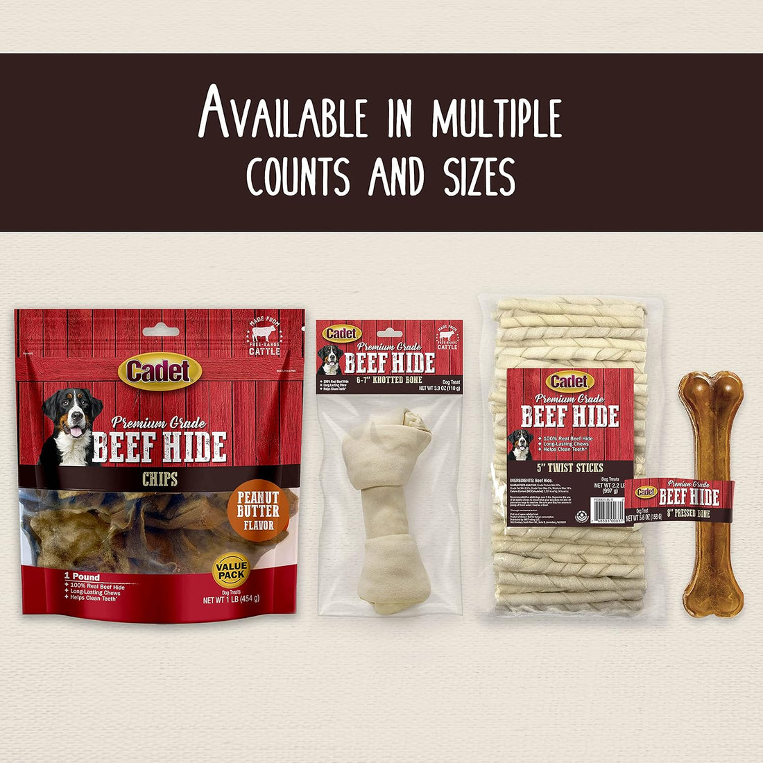 Cadet Premium Grade Beef Hide, Long-Lasting Rawhide Rolls
