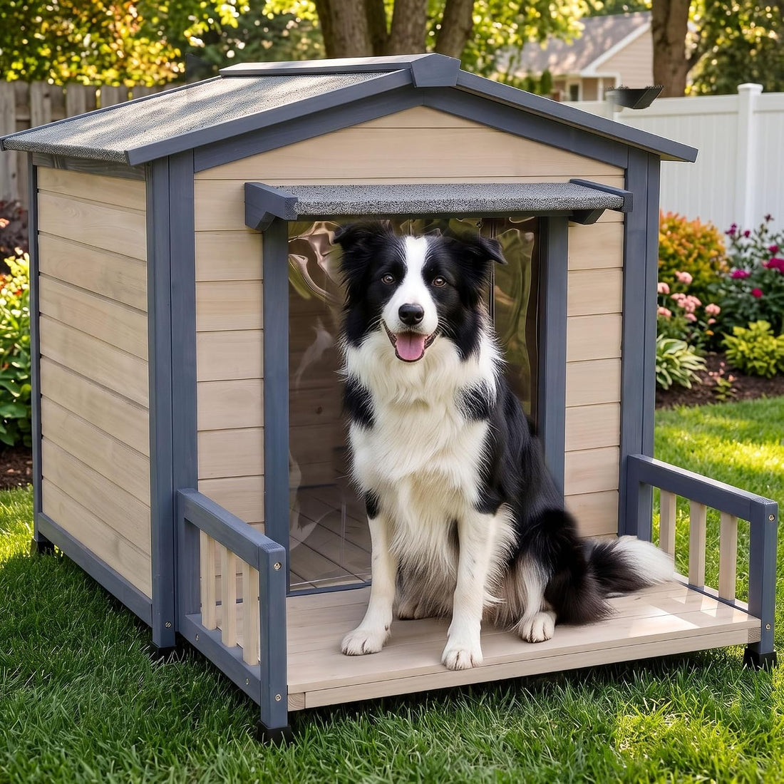 Large Dog House Outdoor Elevated Wooden Dog Kennel with Porch 39"
