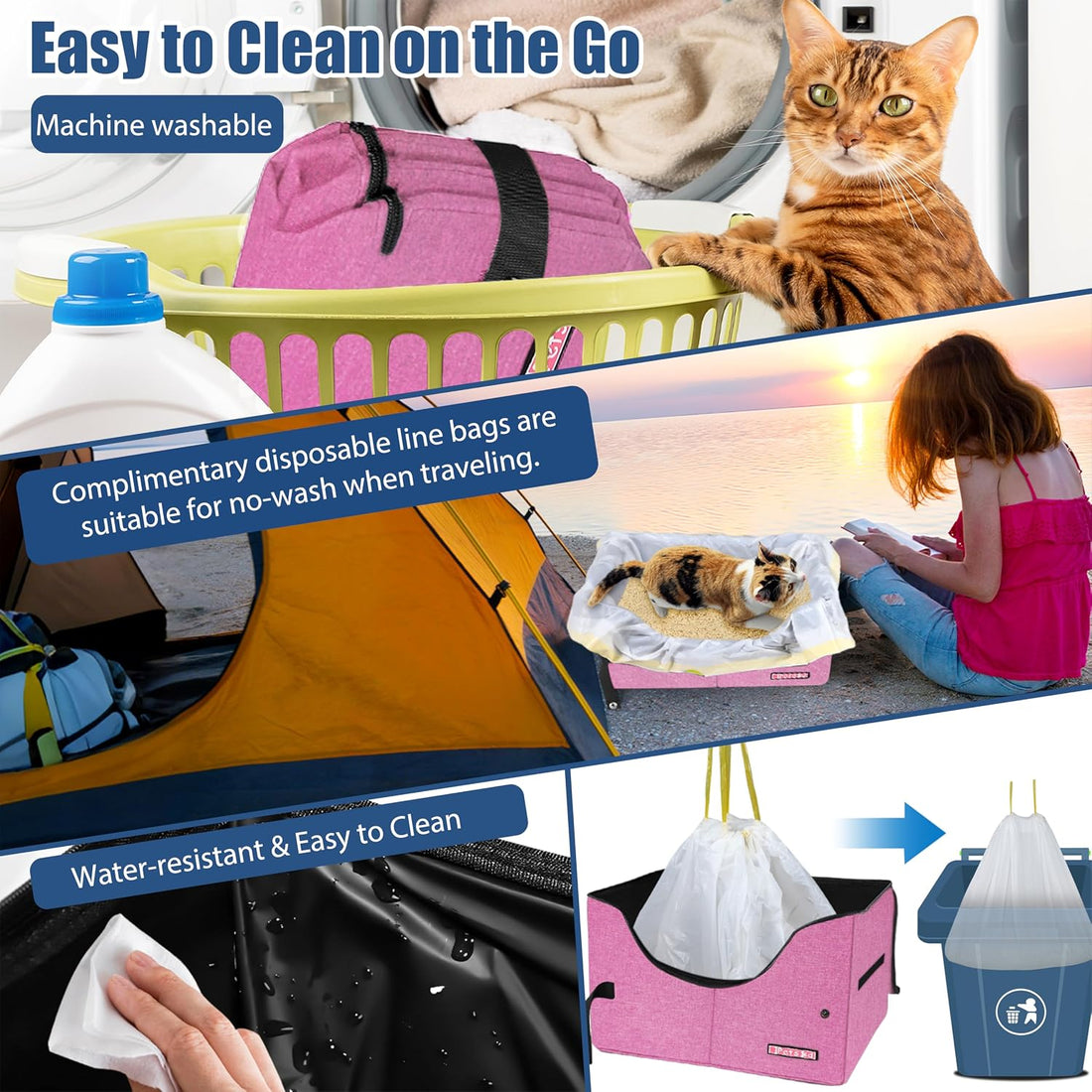 Petskd High Sides Portable Travel Litter Box for Cats with Lid