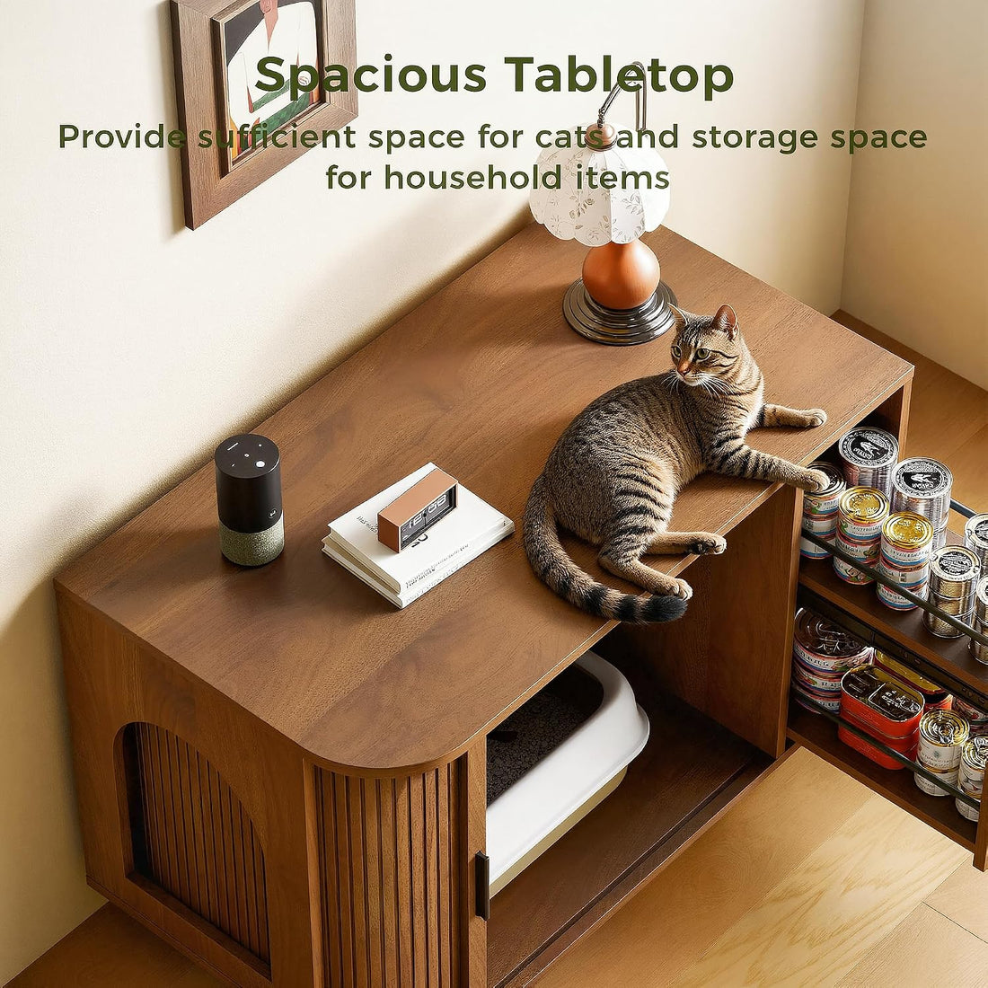 IRONCK Cat Litter Box Enclosure with Sliding Tambour Door