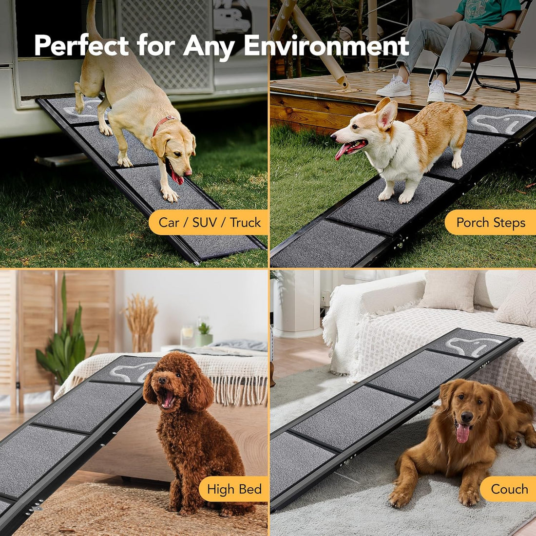 PetThem Dog Ramp for Cars, 71" L × 17.2" W, Extra-Long Foldable