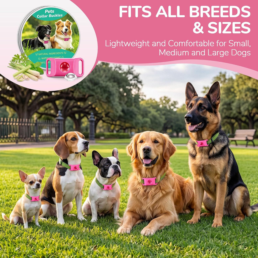 Pink Dog Tag for Flea & Tick Prevention with 2 Refills, Waterproof