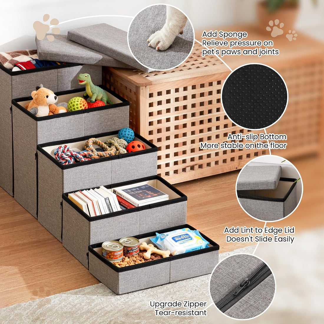 Love's cabin Foldable Dog Stairs with Storage for High Beds & Couches