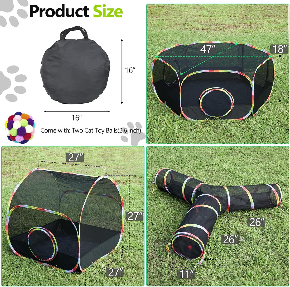 Outdoor Cat Enclosure Catio with Pop-Up Tunnel for Indoor Cats