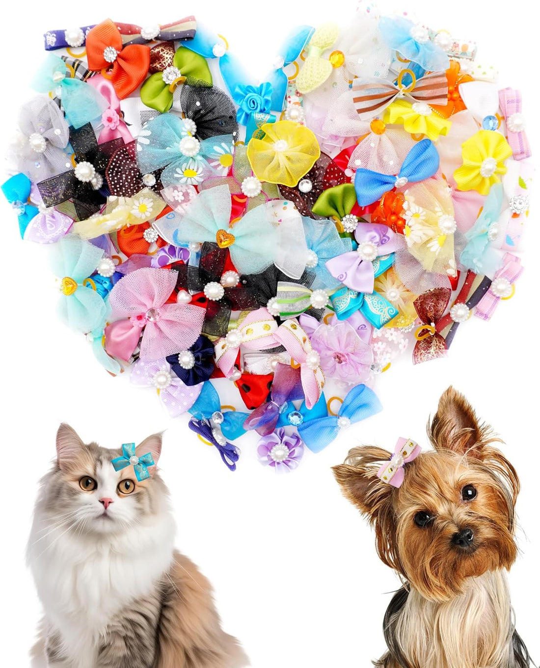 PET SHOW 100 Pack Girl Dog Hair Bows with Rubber Bands for Small Dogs