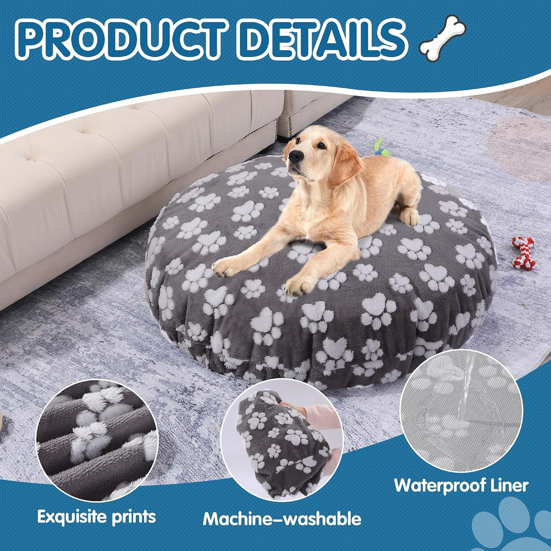 BALAPET Washable Dog Bed Covers Replacement Round Waterproof Bed