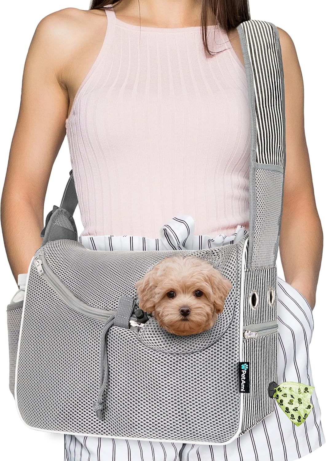PetAmi Dog Sling Carrier for Small Dog, Hands Free Crossbody Carrier