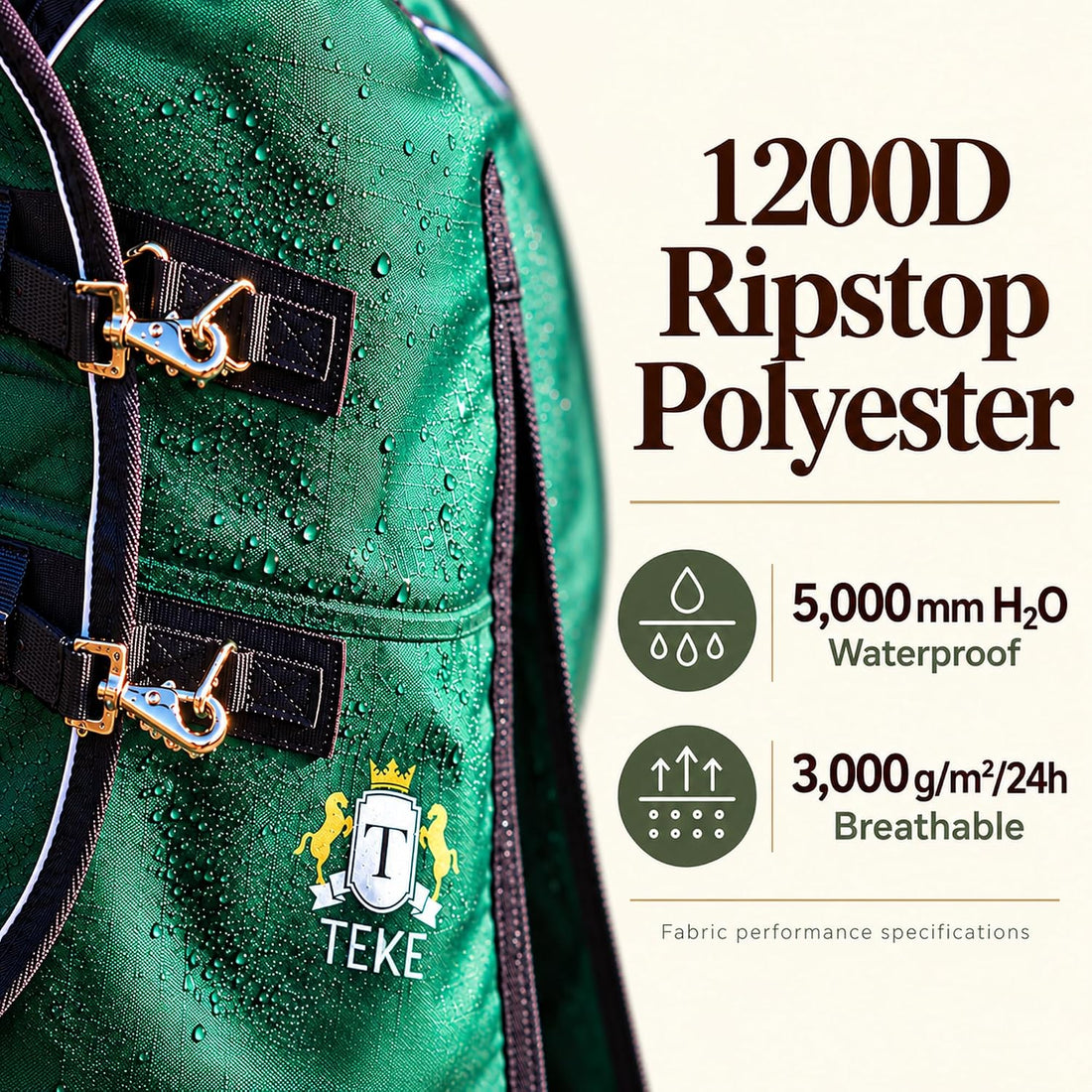T TEKE Deluxe 1200D Horse Turnout Blanket, 200g Fill