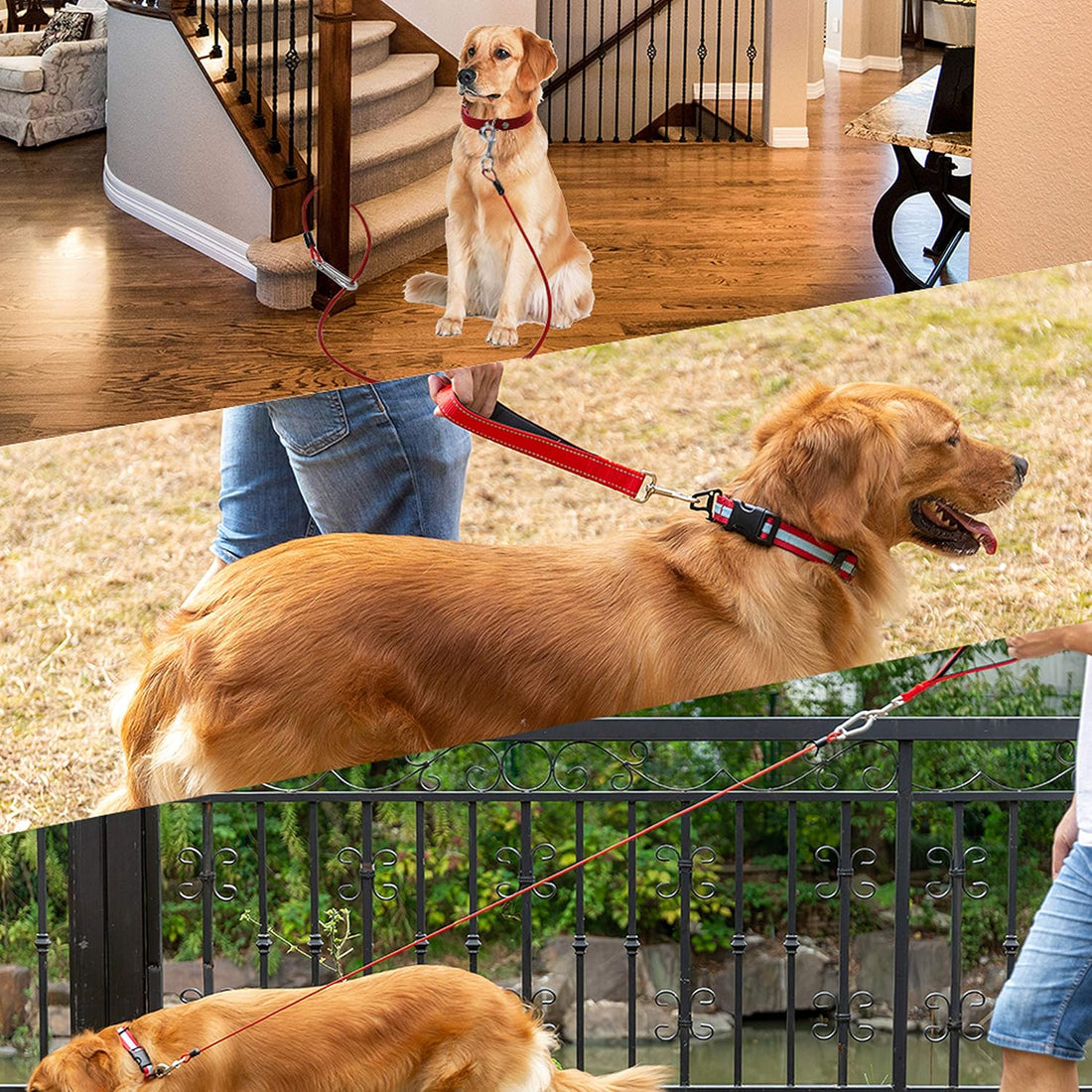 PAWNISAW Chew Proof Dog Leash, 5 FT Dog Tie Out Cable Lead with Handle