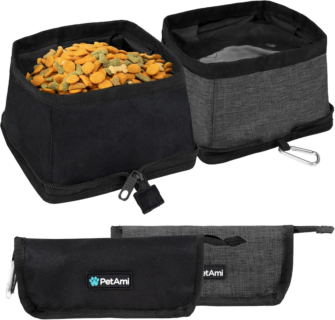PetAmi Collapsible Dog Bowls 2 Pack, Food and Water Bowls Travel Set