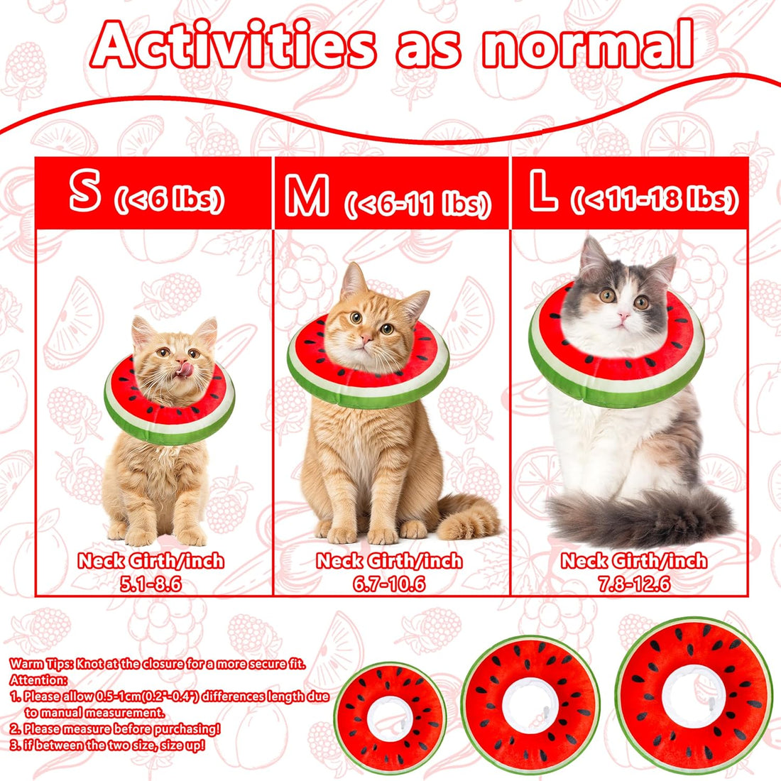 Cat Cone Collar Soft, Cat Recovery Cone (Watermelon, S)