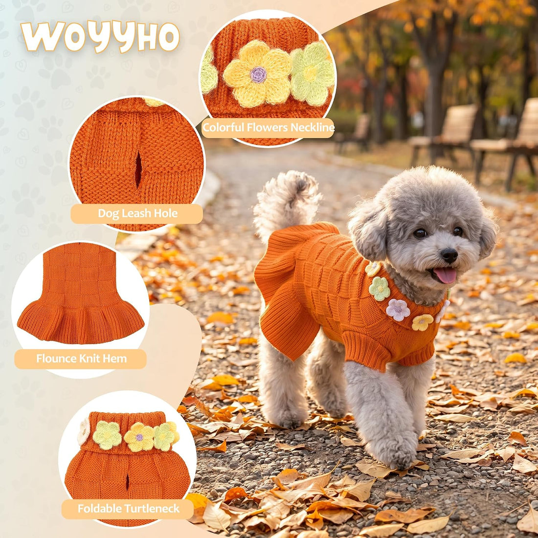WOYYHO Small Dog Sweater Dress Checkerboard Knitted Princess Pet Dress