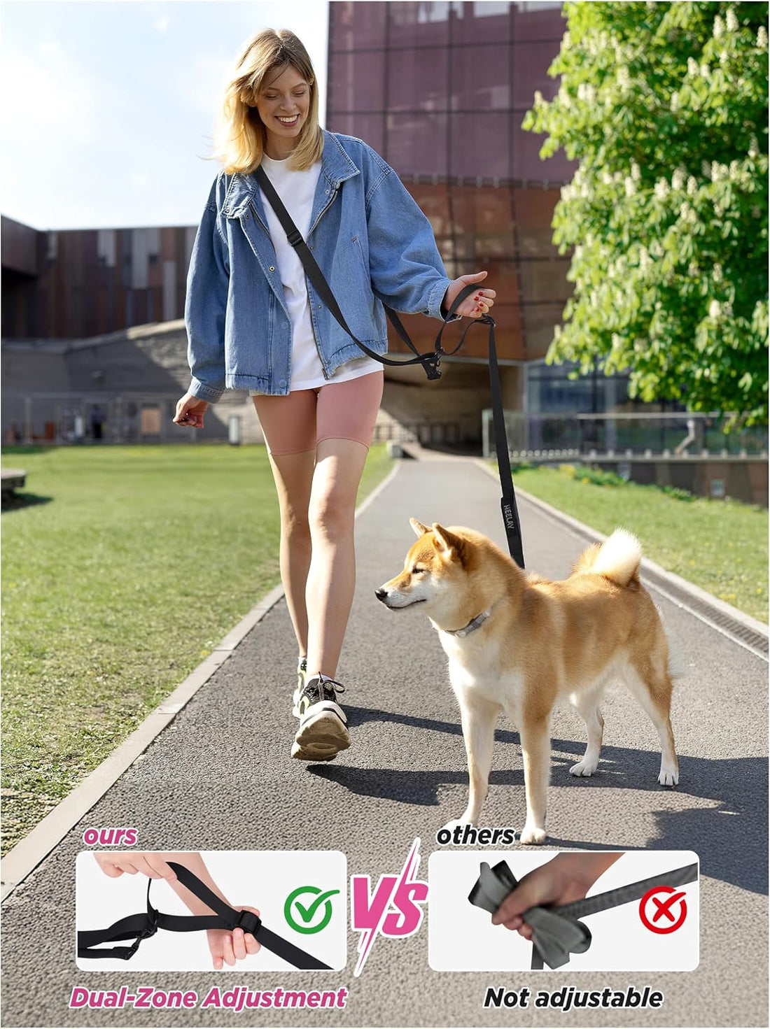 Hands Free Dog Leash, 5.9-10.1ft Crossbody Dog Leash & Waist-Wear