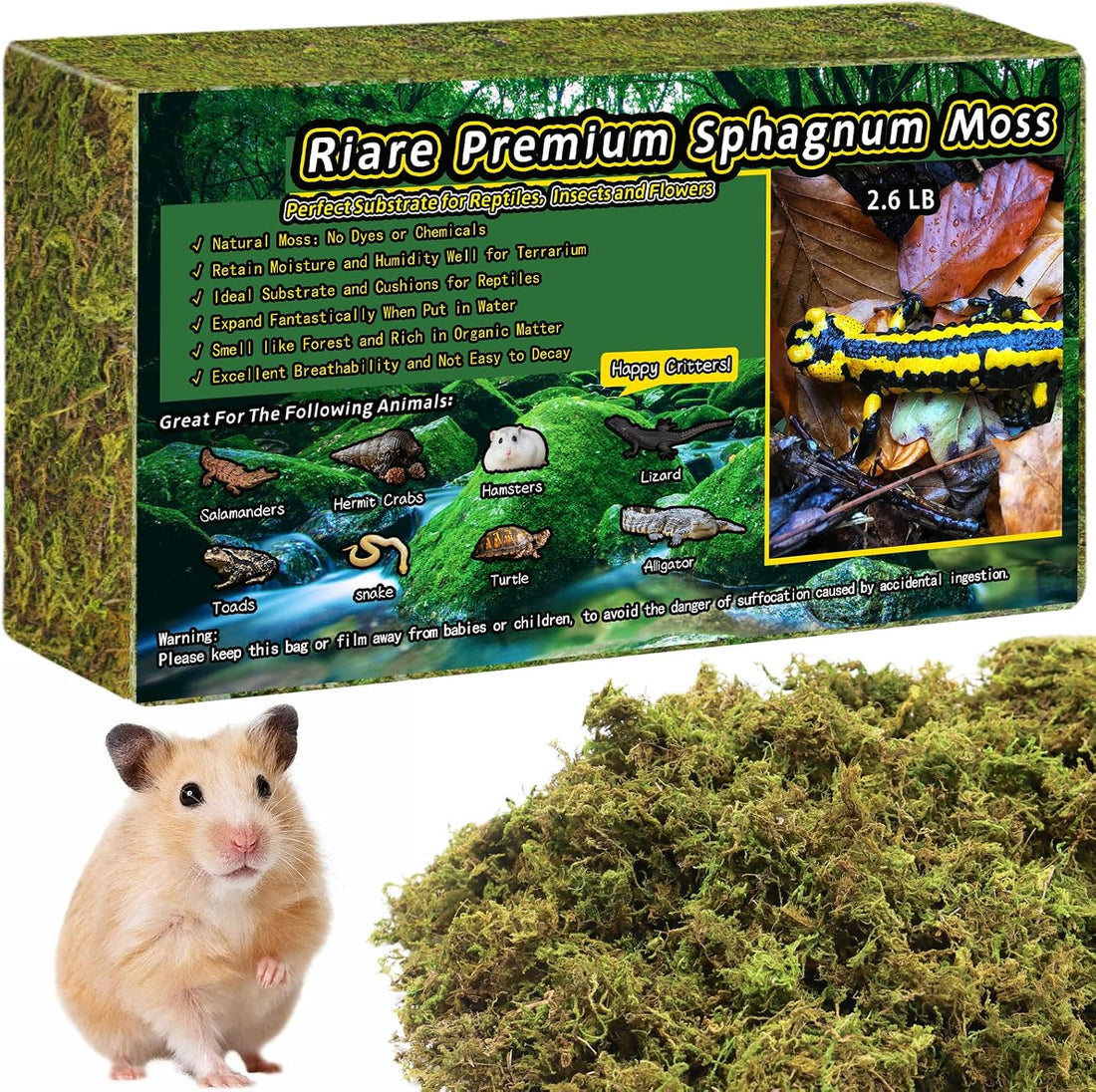 Riare 8 OZ Natural Sphagnum Moss for Reptiles