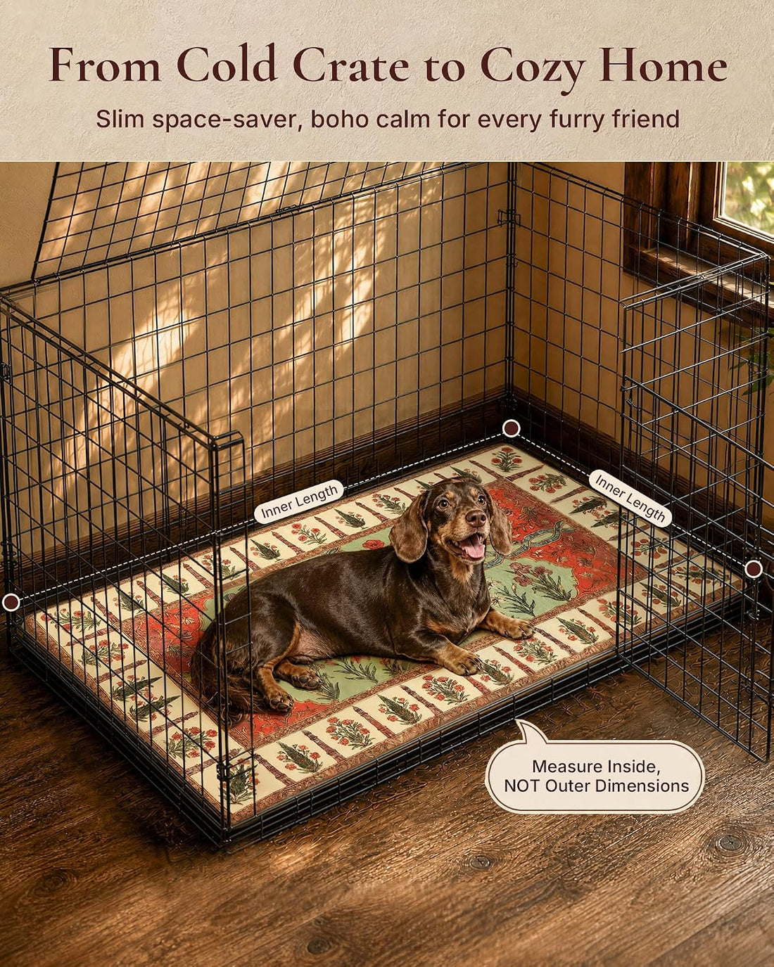 Exsnugy Dog Crate Pad,Boho Washable Dog Bed Mats for Medium Pets