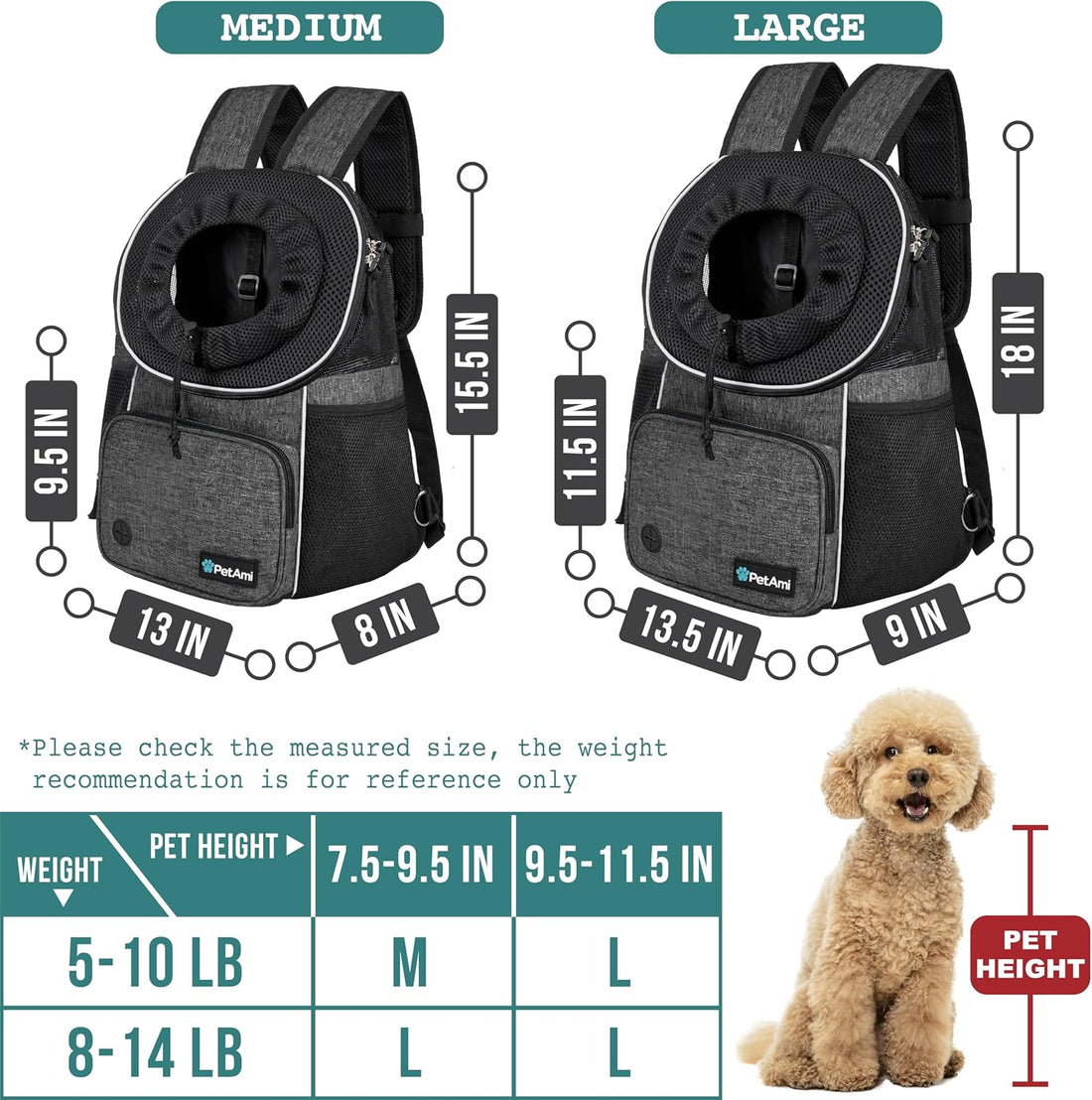 PetAmi Adjustable Dog & Cat Chest Carrier Backpack