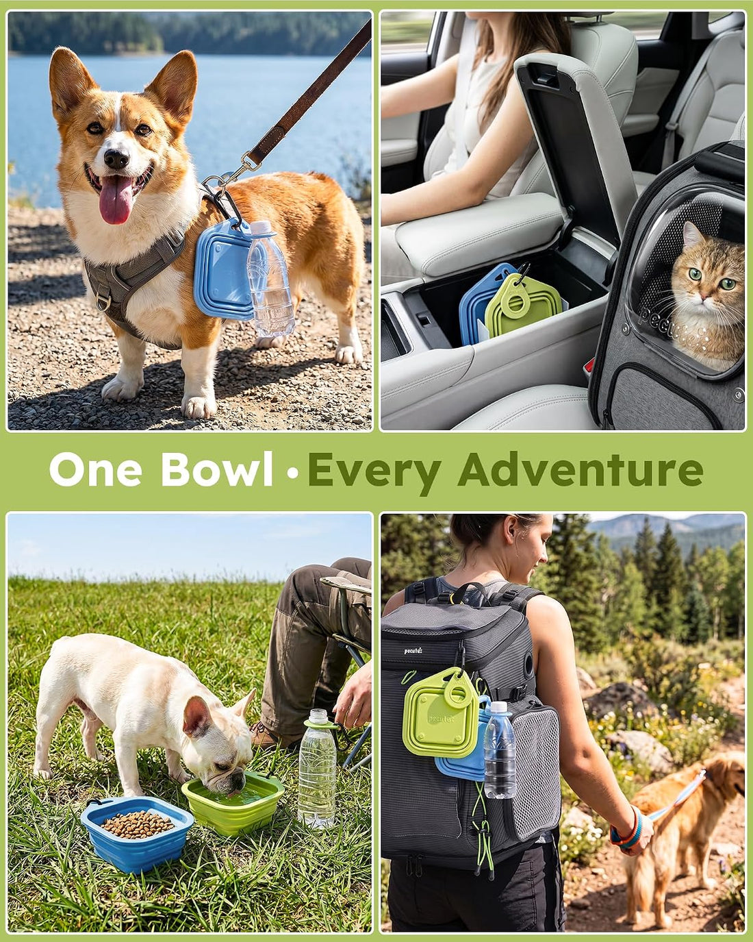 Pecute 2 Pack Collapsible Dog Bowls, Food-Grade Silicone