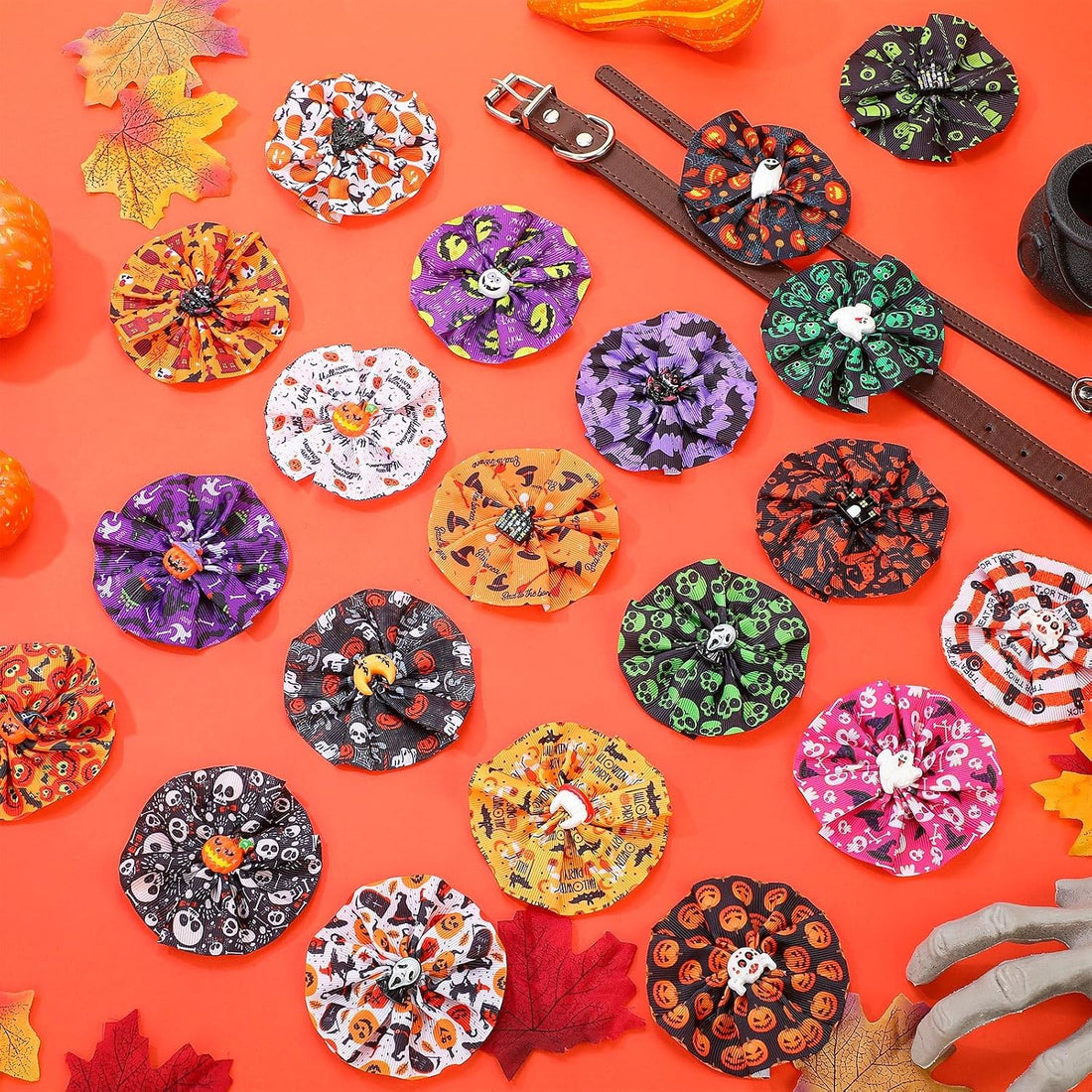 Sweetude 100 Pcs Halloween Dog Collar Flower Bows for Small Medium