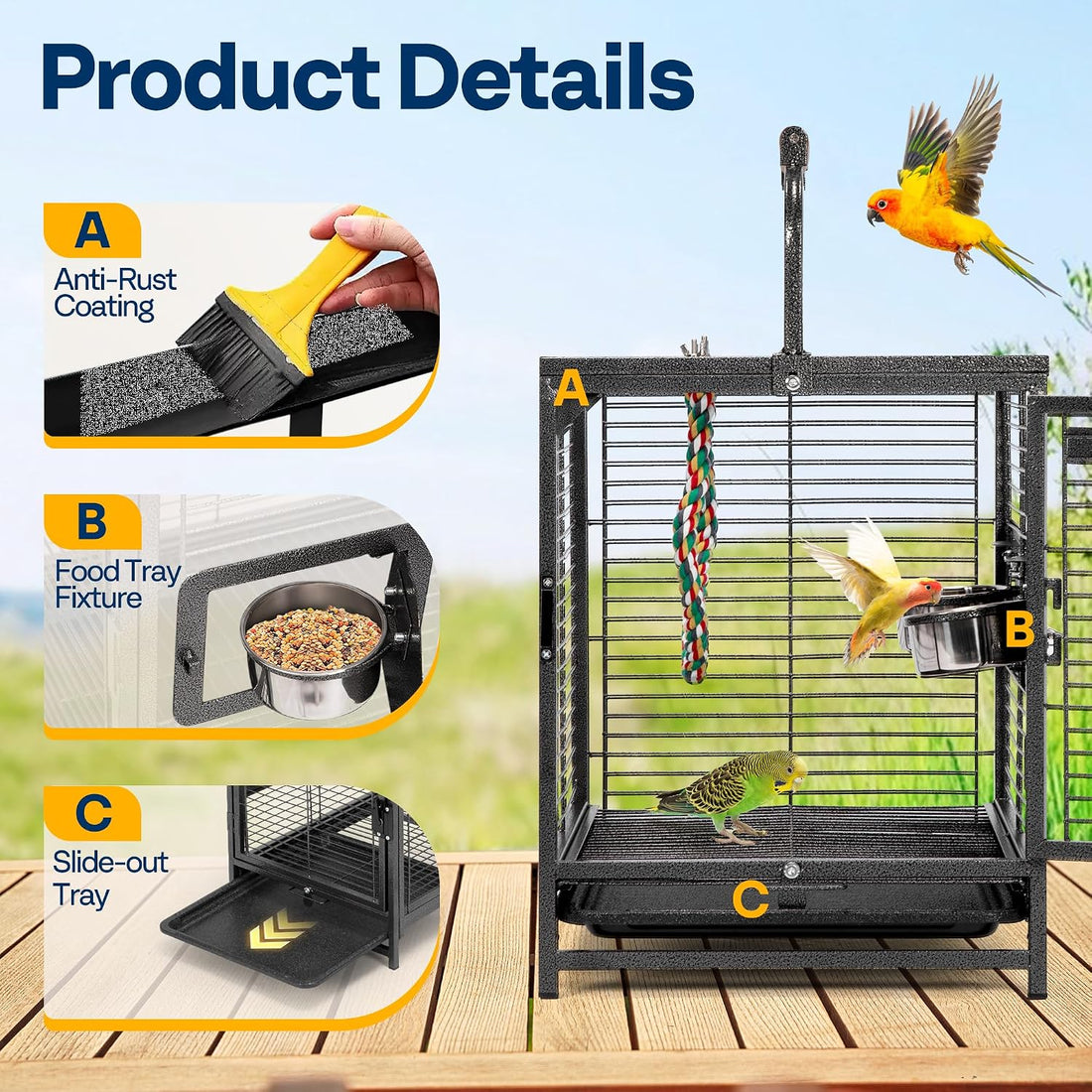 VIVOHOME 19 Inch Wrought Iron Bird Travel Carrier Cage for Parrots